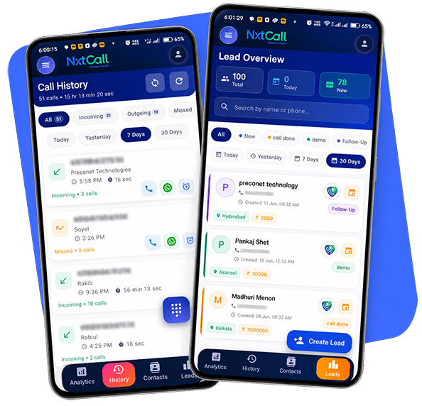 NxtCall Mobile App Interface Mockup